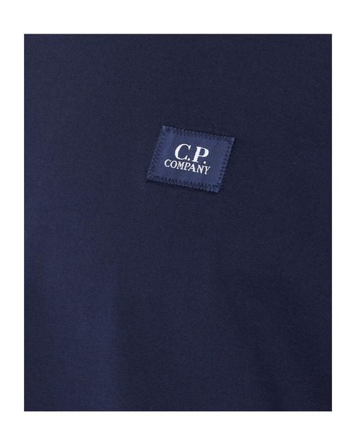 C P Company Blue Logo Label Crewneck T-Shirt for men