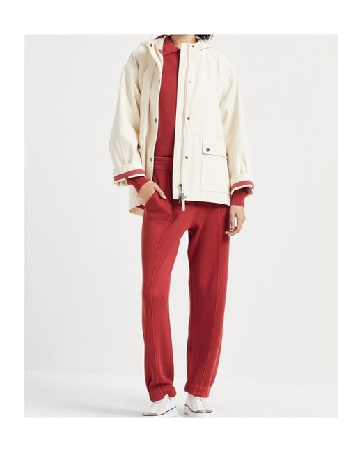 Brunello Cucinelli Red Zip-Up Hooded Jacket
