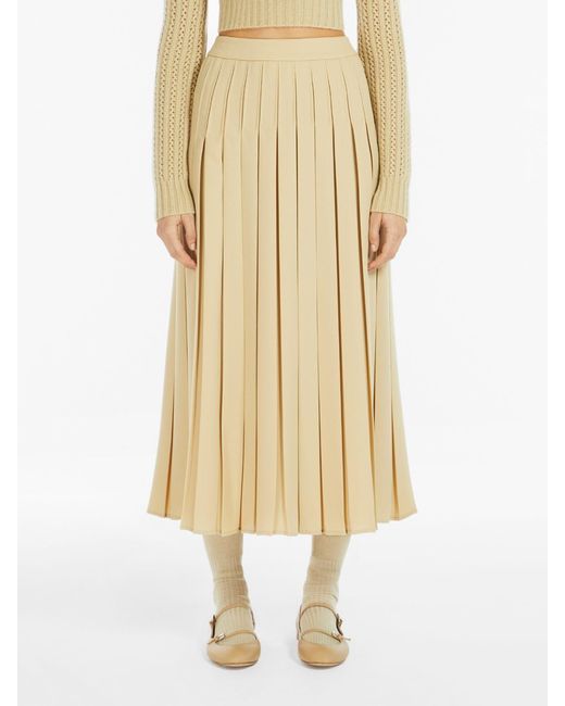 Max Mara Natural Luisa Pleated A-Line Skirt