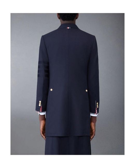 Thom Browne Blue Stripe-Detail Single-Breasted Coat for men