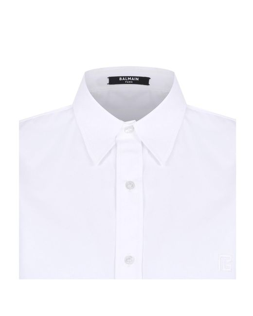 Balmain White Regular Fit Short-Sleeved Poplin Shirt for men