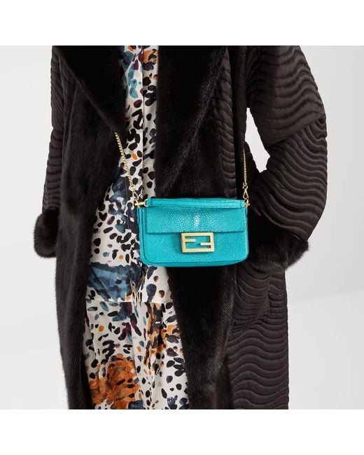 Fendi Blue Baguette Mini Stingray Leather Bag
