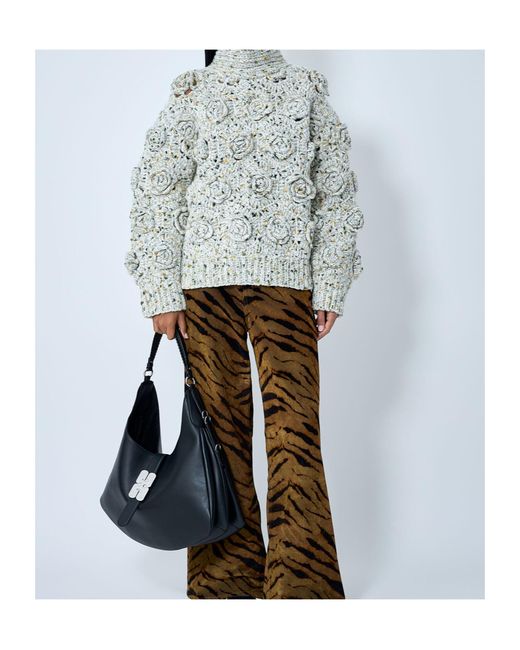 Ganni Gray Floral Crochet High-Neck Jumper