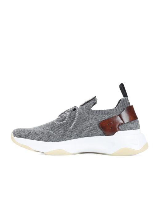 Berluti Gray Lace-Up Knit Sneakers for men