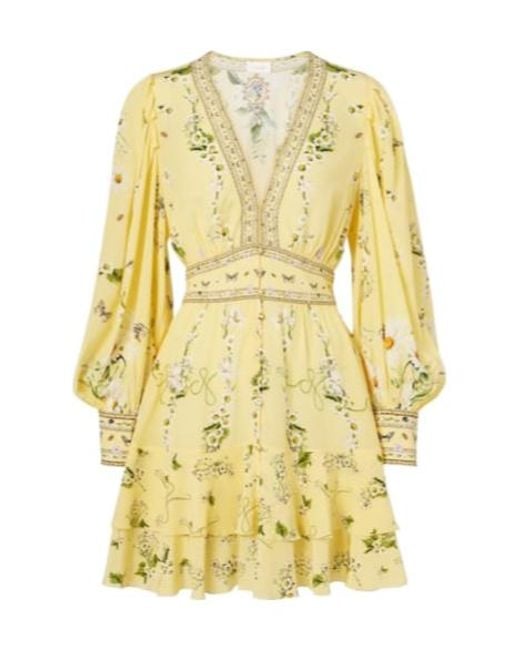 Camilla Yellow Floral Silk Crêpe Minidress