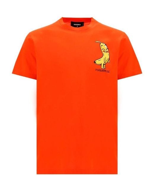 DSquared² Orange Logo Banana Character-Print T-Shirt for men