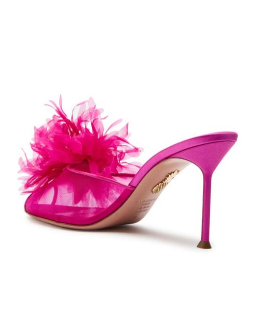 Aquazzura Pink Poeme 85 Appliquéd Mesh And Satin Peep-Toe Mules