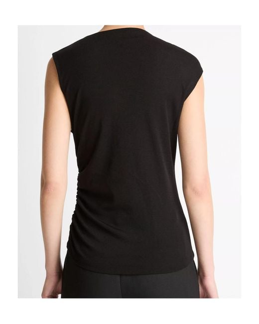 Vince Black Draped Gathered Blouse