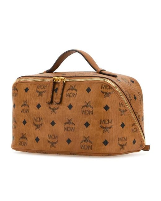 MCM Brown Ottomar Logo Printed Medium Wash Bag