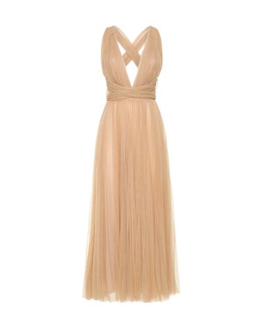 Maria Lucia Hohan Natural Pleated Tulle Midi Dress W/ Low Back