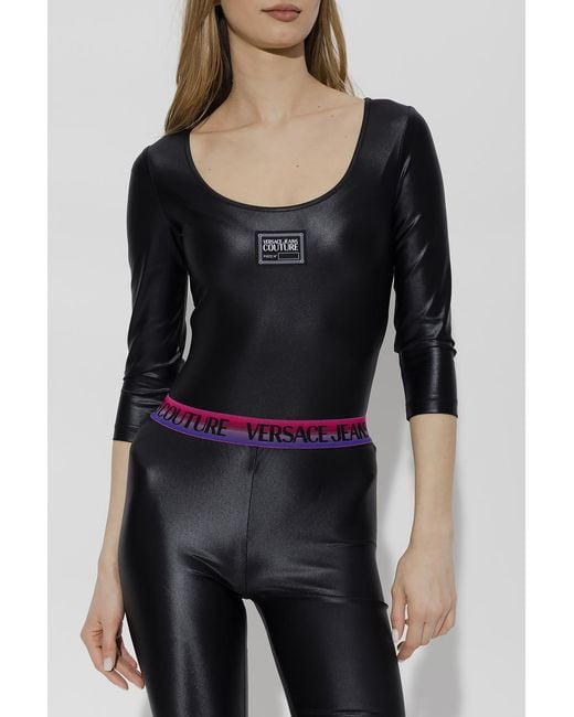Versace Jeans Black Logo-Patch Long-Sleeve Bodysuit