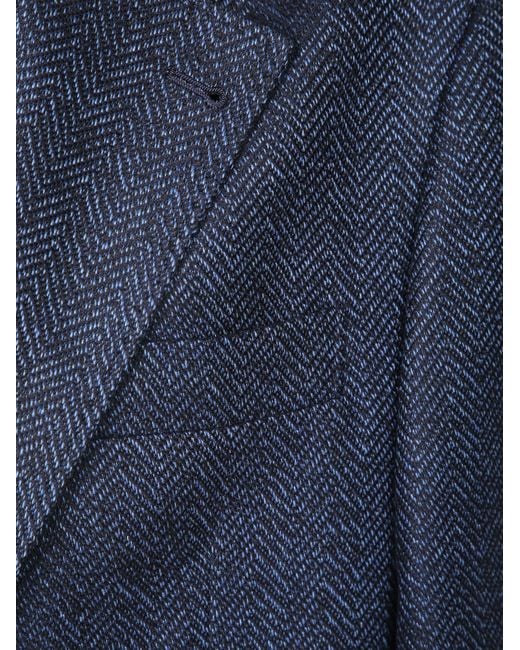 Brunello Cucinelli Blue Long-Sleeve Blazer With Lapel Collar for men
