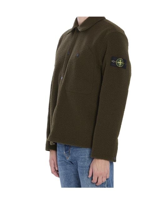 Stone Island Green Logo Patch Overshirt for men
