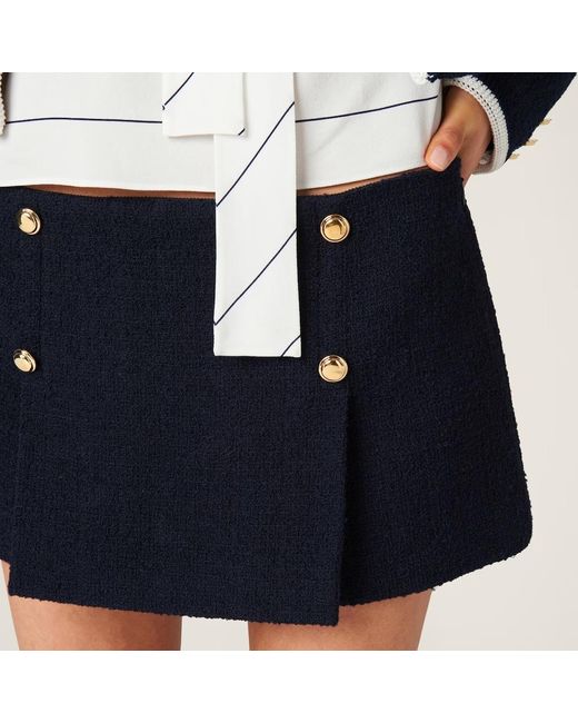 Miu Miu Blue Pleated Blend Mini Skirt