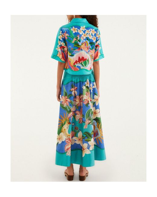 Farm Rio Blue Garden Of Life Midi Skirt
