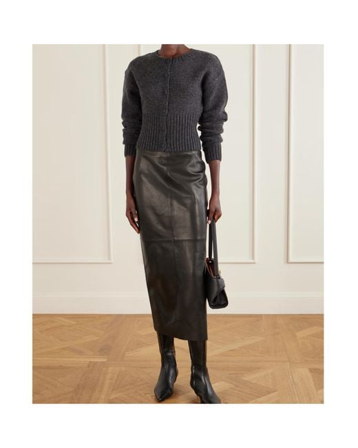 Nour Hammour Black Selly Paneled Leather Maxi Skirt