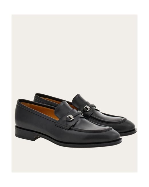 Ferragamo Black Gancini Plaque Round Toe Loafers for men