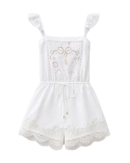 Self-Portrait White Lace-Trim Playsuit