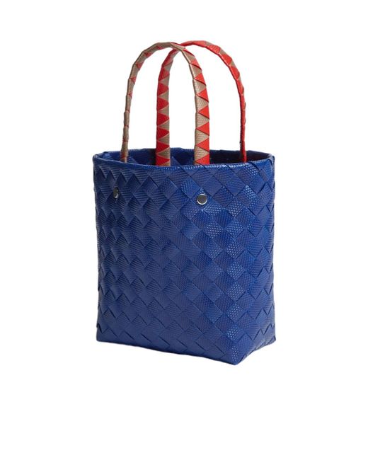 Marni Blue Color Block Woven Basket Bag W/ Logo