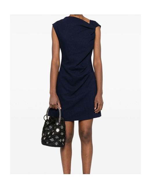 MSGM Blue Twist Detailed Asymmetric Neck Mini Dress