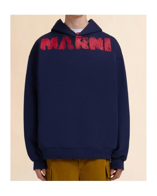 Marni Blue Logo Printed Hoodie for men