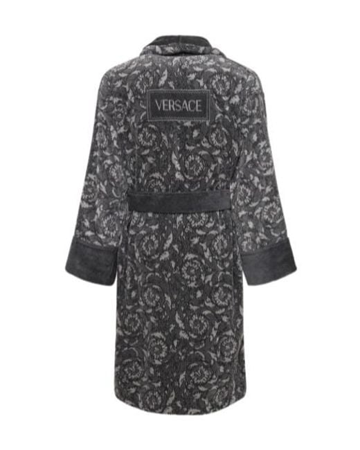 Versace Gray Baroque Long-Sleeved Bathrobe for men