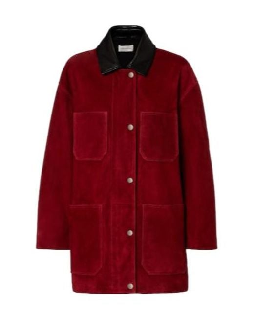 Nour Hammour Red Barn Leather-Trimmed Suede Jacket