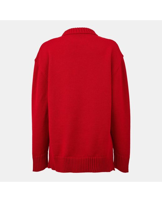 Prada Red Mock Neck Waist-Cinched Knit Sweater