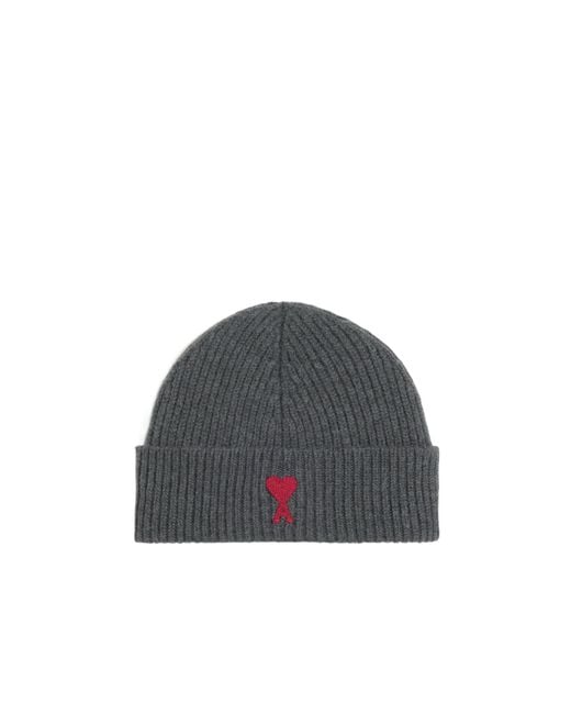 AMI Gray Logo Patch Knitted Beanie