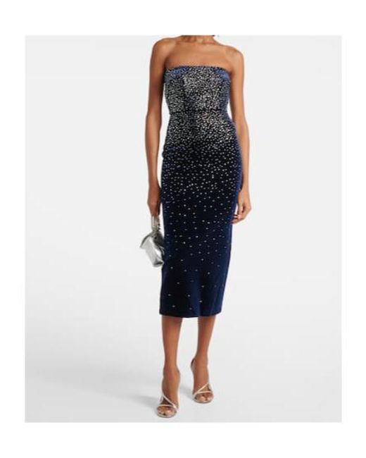 Alex Perry Blue Embellished Velvet Midi Dress