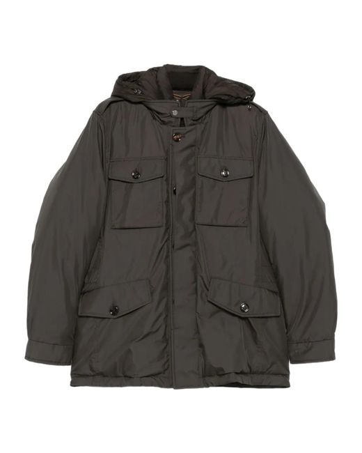 Moorer Gray Hooded Flap-Pocket Jacket for men