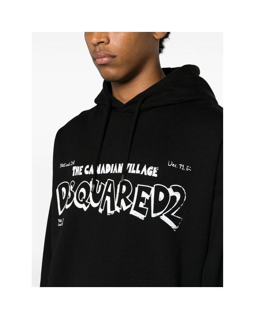 DSquared² Black Logo Printed Drawstring Hoodie for men