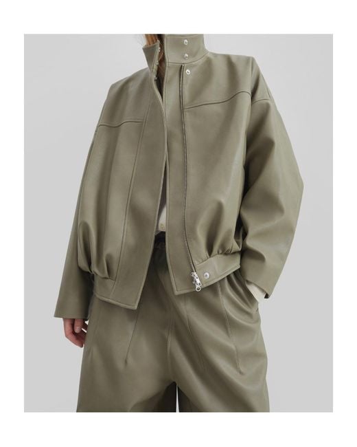 Frankie Shop Green Veren Faux Leather Bomber Jacket