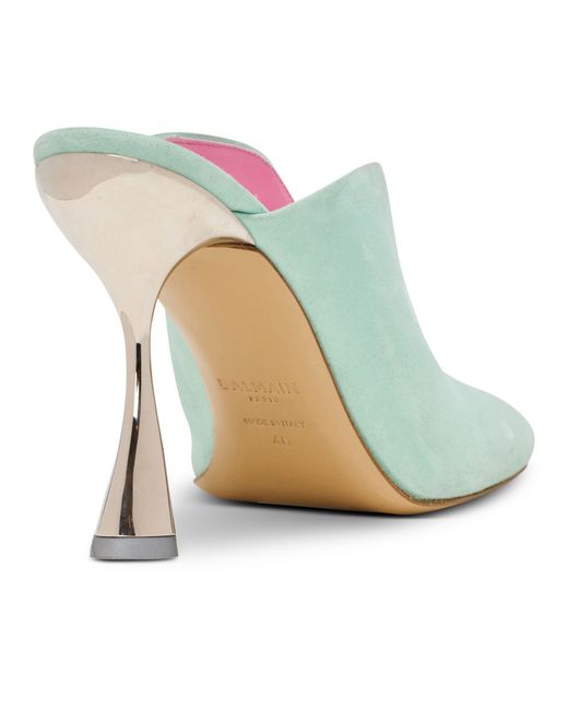 Balmain Green Square-Headed High-Heeled Sandals