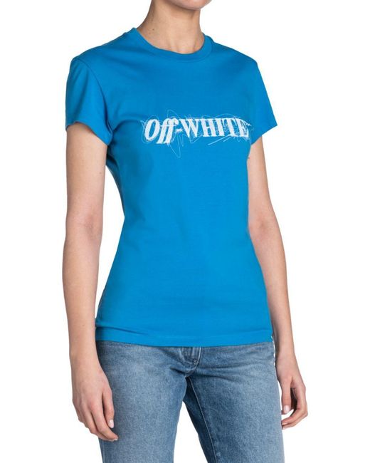 Off-White c/o Virgil Abloh Blue Crewneck Logo Detailed T-Shirt