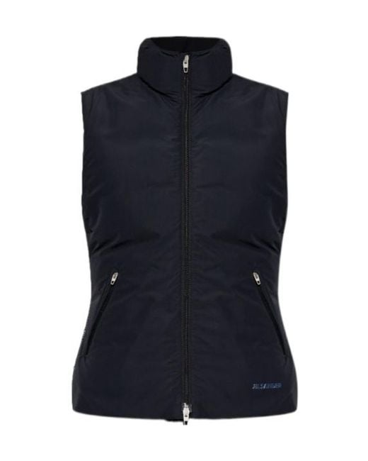 Jil Sander Blue Logo-Print High-Neck Gilet