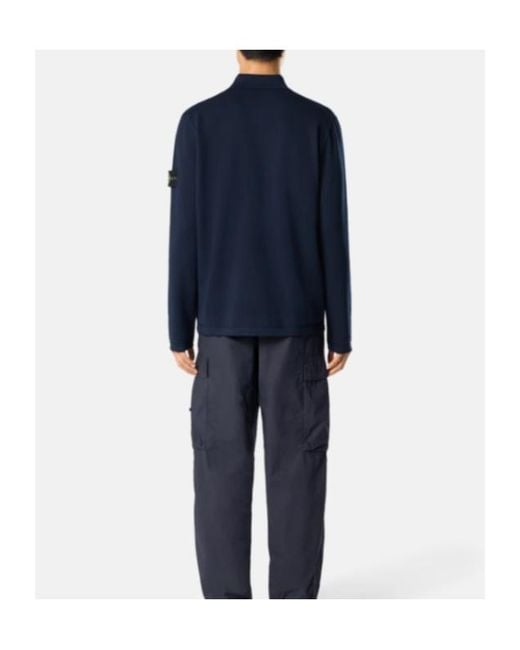 Stone Island Blue Long-Sleeved Knitted Polo Shirt for men