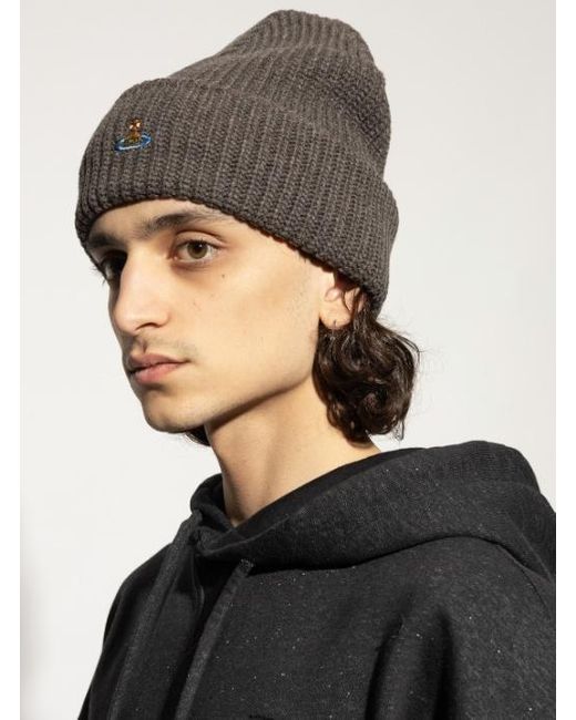 Vivienne Westwood Gray Logo Embroidered Beanie for men