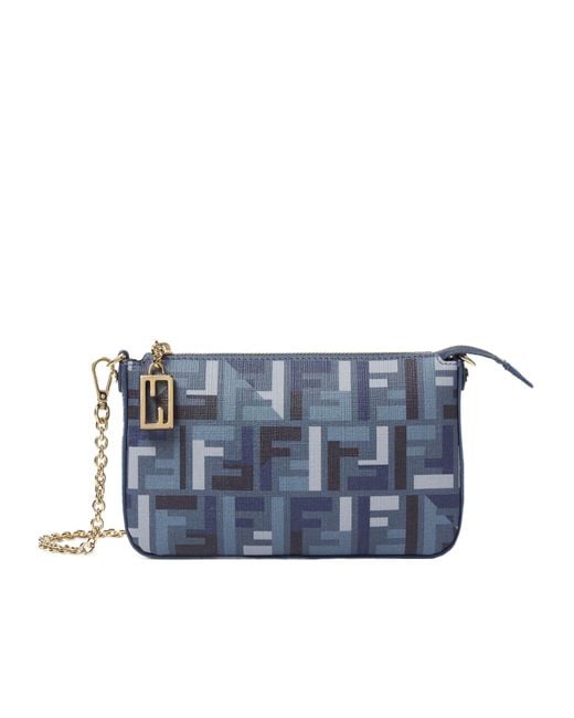 Fendi Blue Baguette Ff Printed Pouch