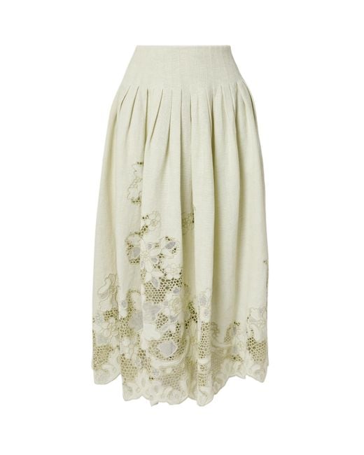 Cult Gaia White Pleated Mesh Trim Embroidered Skirt