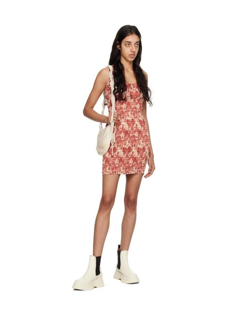 Ganni Red Floral-Print Mini Dress