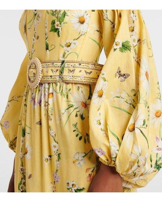 Camilla Metallic Floral Linen And Silk Corset Dress