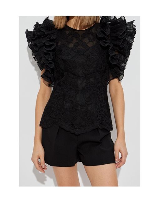 Zimmermann Black Ruffled Lace Top