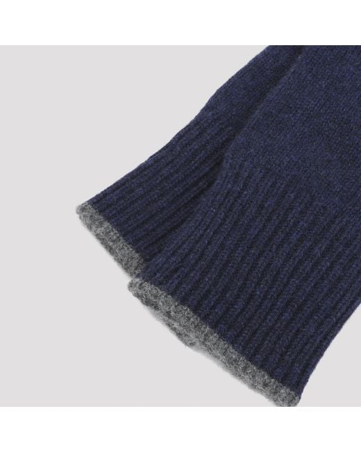 Brunello Cucinelli Blue Knitted Gloves for men