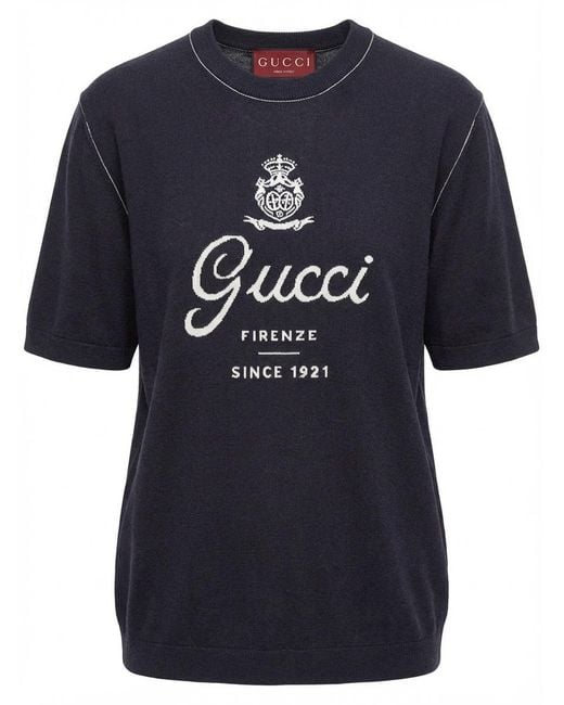 Gucci Blue Logo Intarsia Knit T-Shirt for men