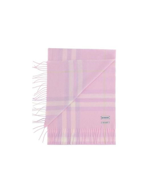 Burberry Pink Checked Fringed-Edge Scarf