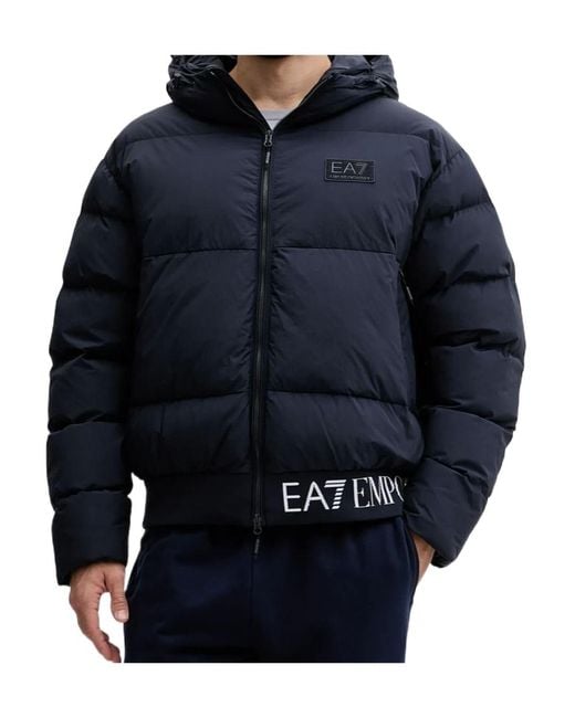 EA7 Blue Hooded Padded Jacket for men