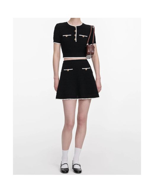 Self-Portrait Black Pointelle Mini Knitted Skirt