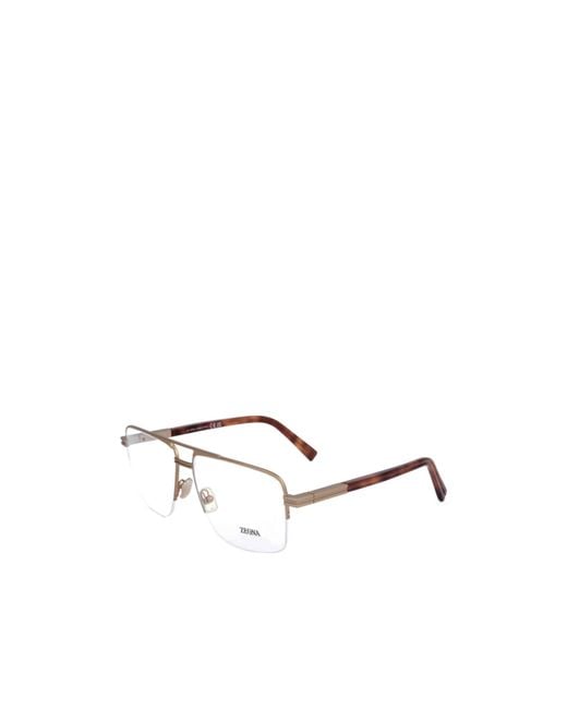 Zegna Metallic Rectangular Pilot Frame Glasses for men