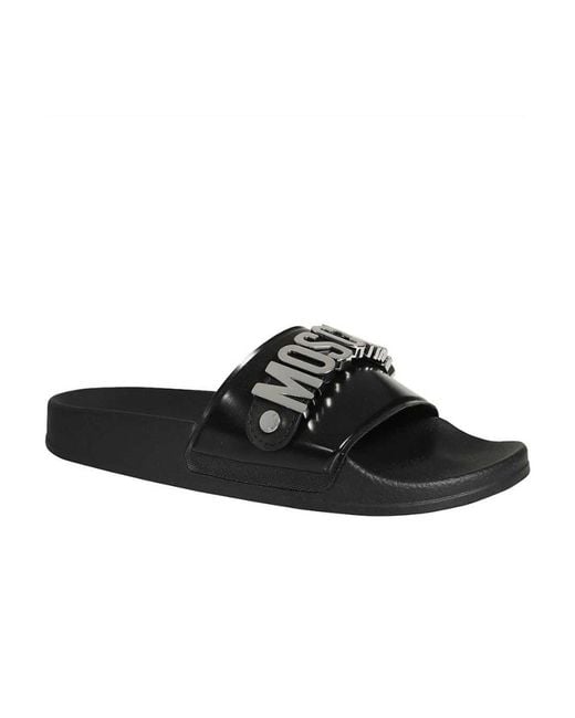 Moschino Black Logo-Plaque Open-Toe Slides for men